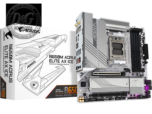 Дънна платка GIGABYTE B650M AORUS ELITE AX ICE, Socket AM5, Wi-Fi 6E, DDR5